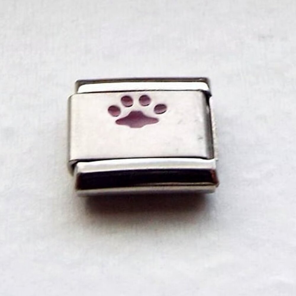 Little purple enamel paw print 9mm stainless steel italian charm bracelet link